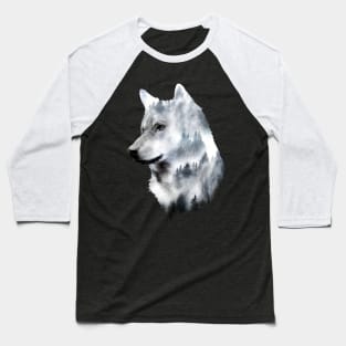 Dramabite Double exposure wolf surreal wildlife nature wilderness Baseball T-Shirt
